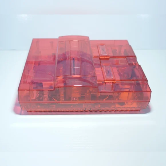 Transparent Clear Red Super Nintendo SNES Game Console SNS-001 with Green LED
